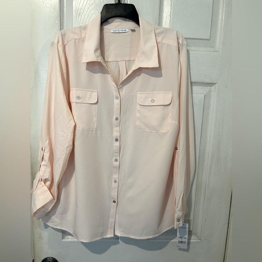 NWT Notations  Light Pink Button Down Front Long Sleeve Blouse